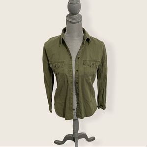 American Eagle Linen Olive Button Cargo Jacket XXS